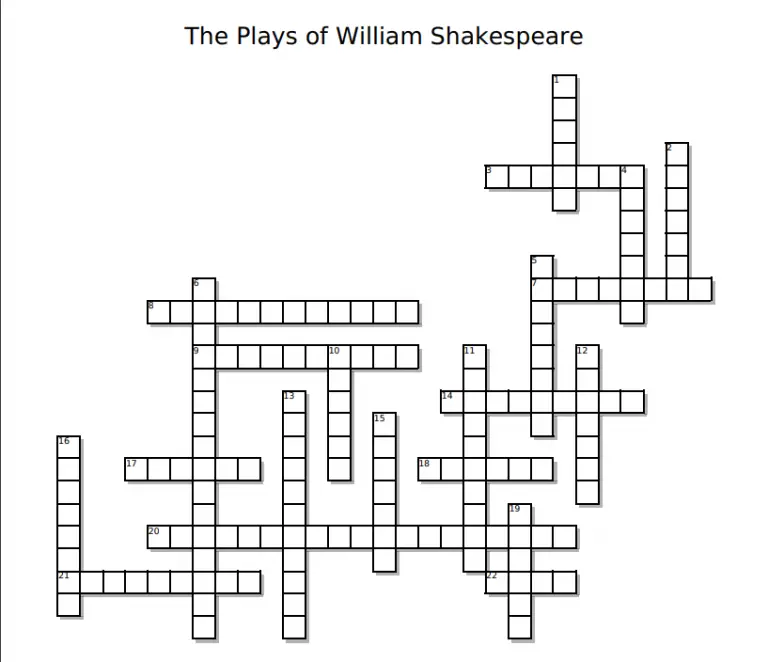 The Plays of William Shakespeare Crossword Puzzle The Tudor Society