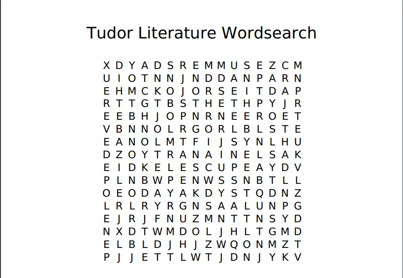 Tudor Literature Wordsearch The Tudor Society