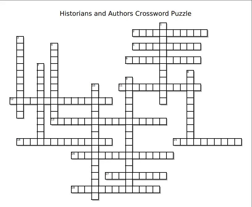 Crossword Puzzle Of Famous Authors And Their Books Free Printable