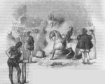 Engraving of the burning of Bartlet Green and six other martyrs from John Foxe's Actes and Monuments