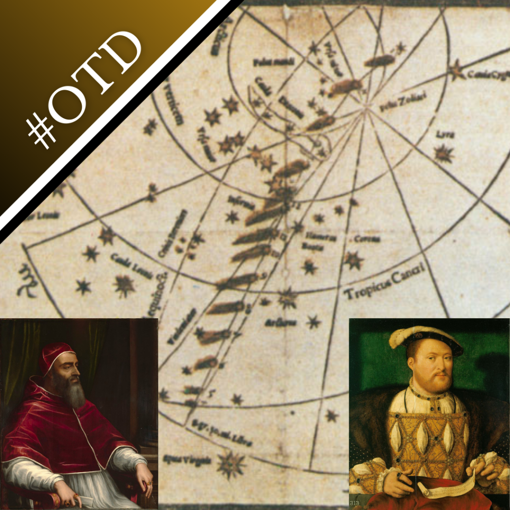 A map of the Great Comet's course by Paul Fabricius, and portraits of Pope Clement VII and Henry VIII