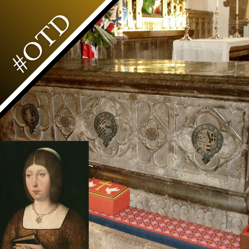 A photo of Henry Clifford's tomb and a portrait of Isabella I