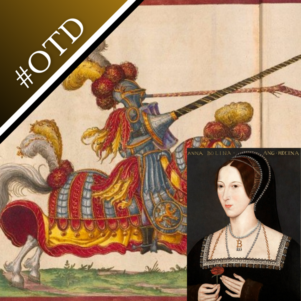 Portrait of Anne Boleyn along with a 16th century illustration of jousting