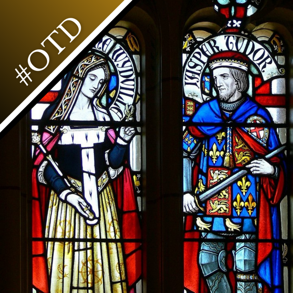 Photo of stained glass windows of Catherine Woodville and her second husband Jasper Tudor at Cardiff Castle, by Wolfgang Sauber