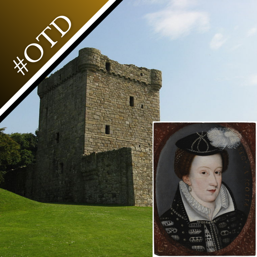 A photo of Lochleven Castle and a portrait of Mary, Queen of Scots