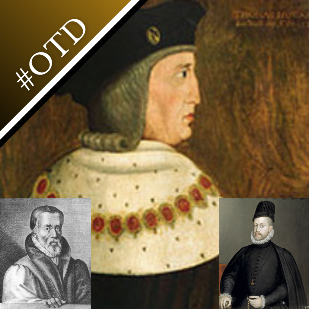 Portraits of Thomas Howard, 2nd Duke of Norfolk and Philip II of Spain, and an engraving of William Tyndale