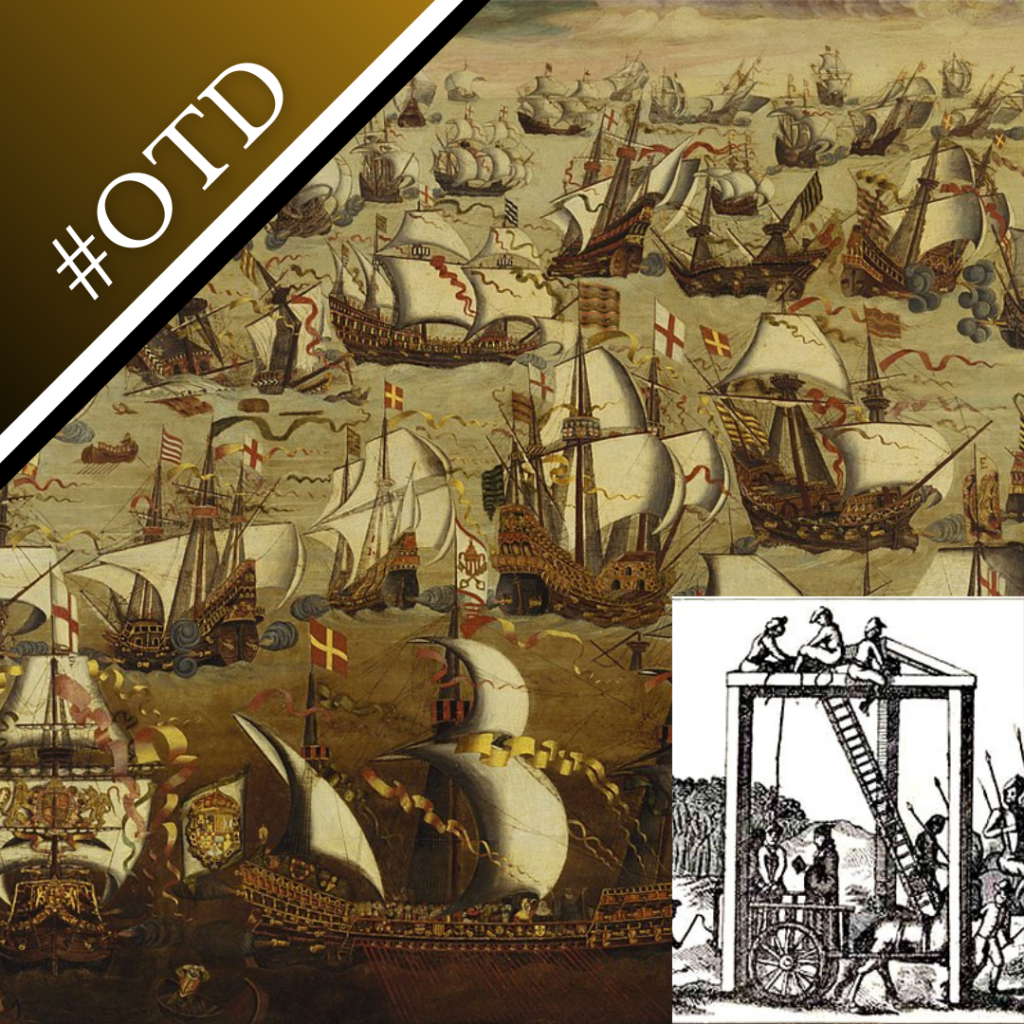 Painting of the Spanish Armada and an engraving of the gallows at Tyburn