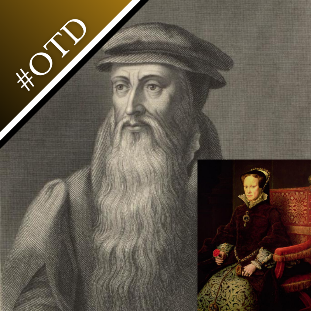 An engraving of John Knox and a portrait of Mary I
