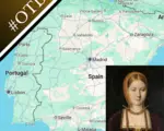 A portrait of a woman thought to be Catherine of Aragon with a map of Spain