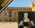 Portrait of Catherine of Aragon and a photo of the Archbishop's Palace at Alcala de Henares