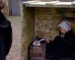 Still from the Tudors series showing Cranmer's wife in a box